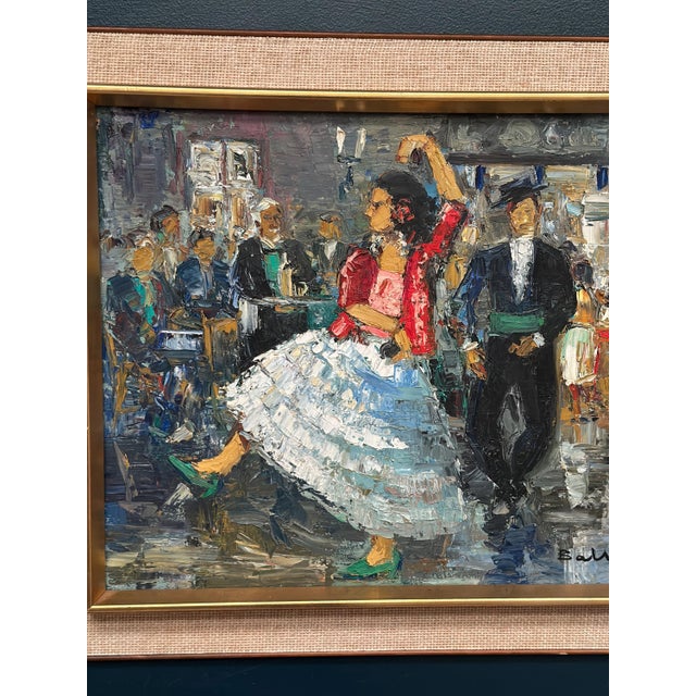 Mid-Century Modern Dancing Couple in Lively Setting, 1950s, Oil on Canvas, Framed For Sale - Image 3 of 18
