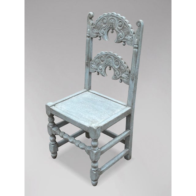 Antique Painted Carved Oak Derbyshire Dining Chairs, 1910, Set of 8 For Sale - Image 4 of 15