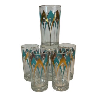 1970s Mid-Century Atomic Turquiose Tumbler Glasses - Set of 6. For Sale