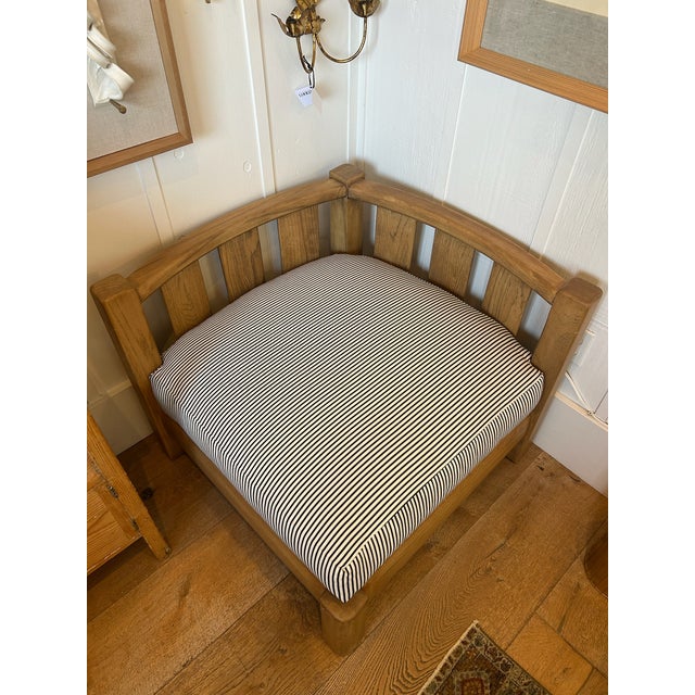 Late 20th Century Vintage Oak Corner Lounge Chair With New Upholstered Cushions For Sale - Image 5 of 15