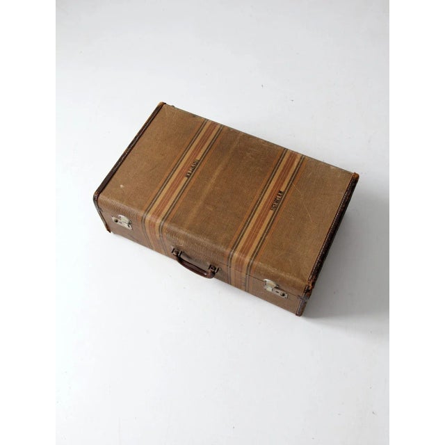 Farmhouse Vintage Striped Suitcase For Sale - Image 3 of 11