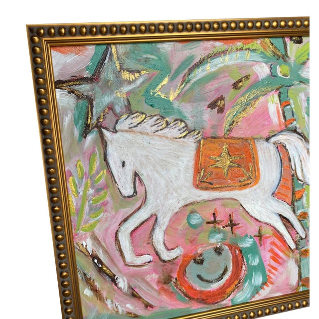 2020s Original Horse Painting in Gilded Frame | Small Fine Art Acrylic | Whimsical Equestrian Art | Palm Beach Style | 13 X 13 Framed For Sale - Image 5 of 5