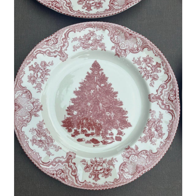 Johnson Brothers Old Britain Castles Pink Christmas Tree Dinnerware Set – 4 Dinner Plates, 4 Salad Plates & 4 Mugs – Made in England - 12 Pieces For Sale - Image 10 of 12