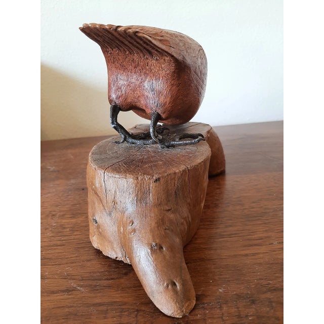Wood Vintage Folk Art Carved Wood Bird Quail For Sale - Image 7 of 12