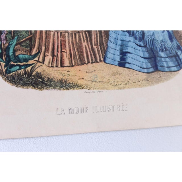 Lot of 5 Antique French Fashion Plates L La Mode Illustrée 1870s L Signed Anaïs Toudouze, Hand Colored Bustle Dresses, 9x12" Each For Sale - Image 17 of 17