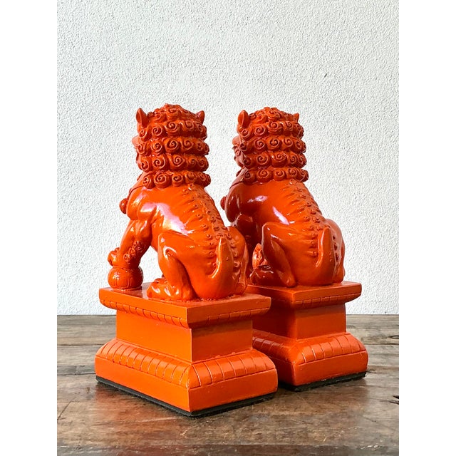 Late 20th Century Vintage Lacquered Orange Foo Dogs - A Pair For Sale - Image 5 of 12