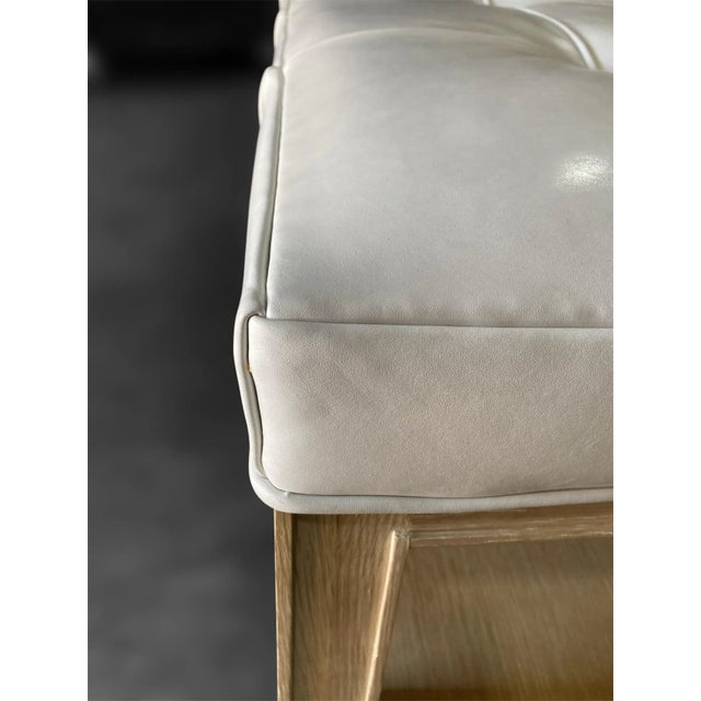 Highland House 1399-48 Franco Cocktail Ottoman With Off-White Tufted Leather Cushion and Lower Oak Shelf For Sale In Richmond - Image 6 of 18