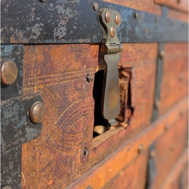 Antique Dome-Top Wooden Trunk With Original Iron Hardware and Patina, Late 19th Century For Sale - Image 12 of 15