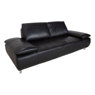 Koinor Volare Two-Seater Leather Sofa Black Couch Manual Function For Sale