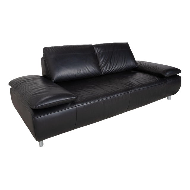 Koinor Volare Two-Seater Leather Sofa Black Couch Manual Function For Sale