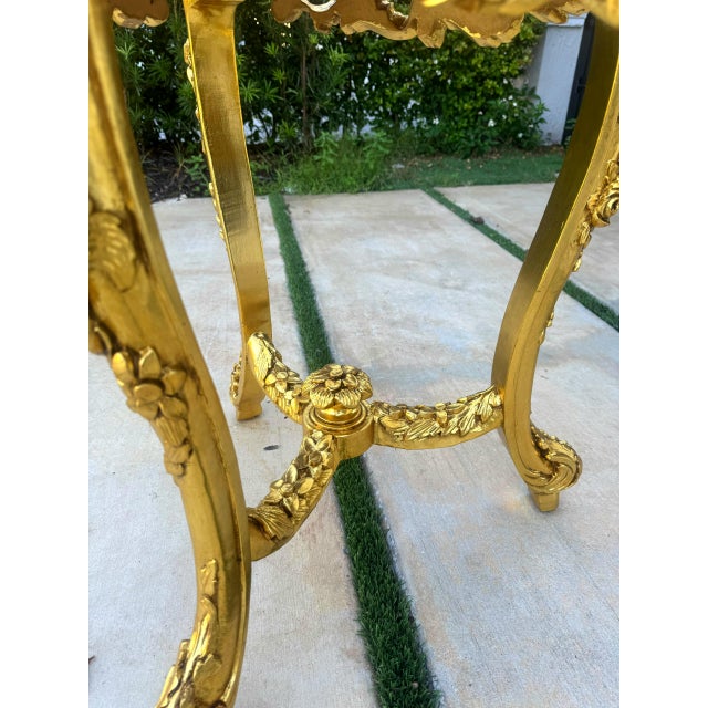 Black French-Style Gilded Side Table – Black Marble Top With Gold Leaf Floral Details For Sale - Image 8 of 8