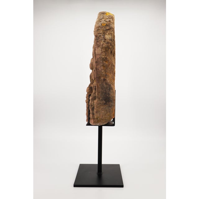 19th Century Large Buddha Votive Plaque, Sandstone on Metal Stand, India For Sale - Image 9 of 17