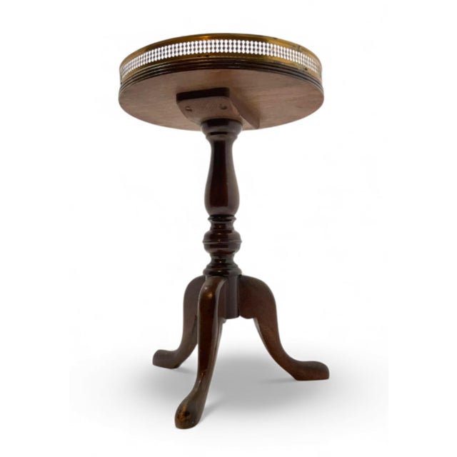 Traditional Vintage Wooden Accent Table With Brass Gallery Very Elegant by Schott Furniture. For Sale - Image 3 of 5