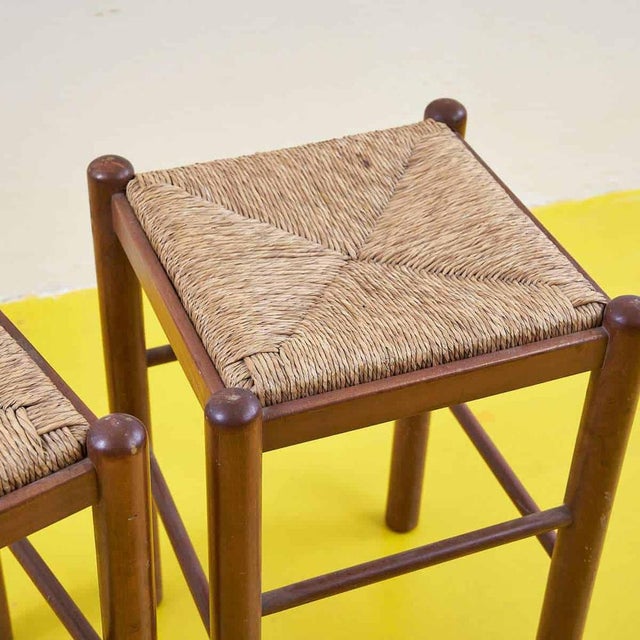 Stools with Straw Seats, 1980s, Set of 2 For Sale - Image 3 of 8