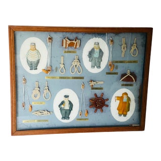Vintage Nautical Marine Knots and Blocks in a Shadow Box For Sale