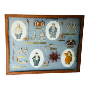 Vintage Nautical Marine Knots and Blocks in a Shadow Box