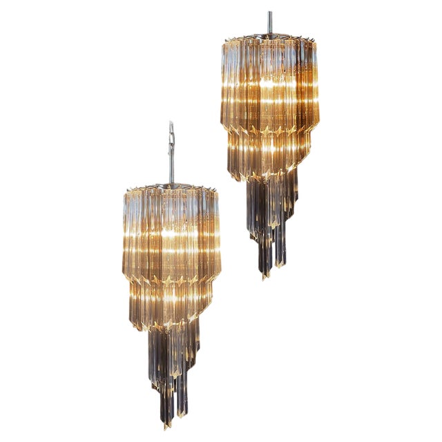 Murano Glass Quadriedri Prisms Chandeliers, 1980s, Set of 2 For Sale