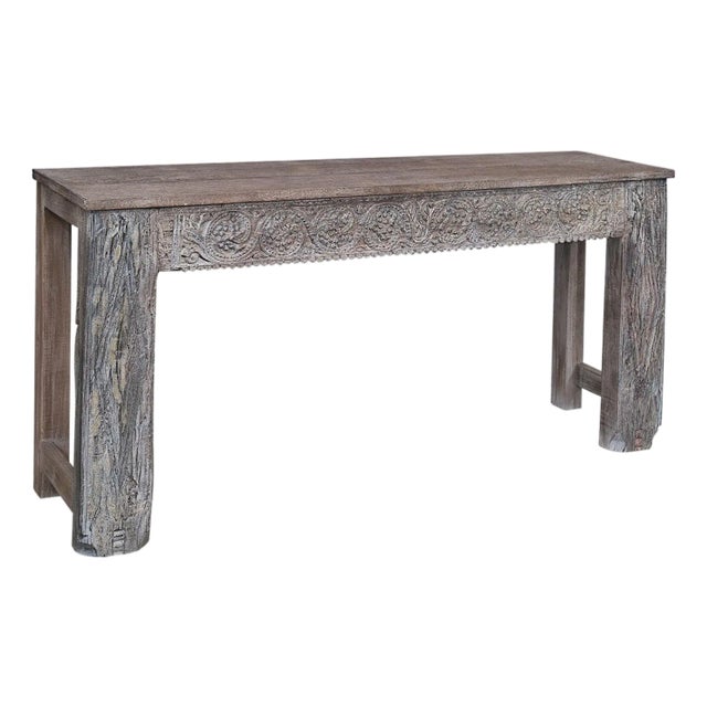 1980s Carved Doorframe Upcycled Distressed Solid Wood Console For Sale