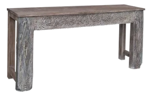 1980s Carved Doorframe Upcycled Distressed Solid Wood Console