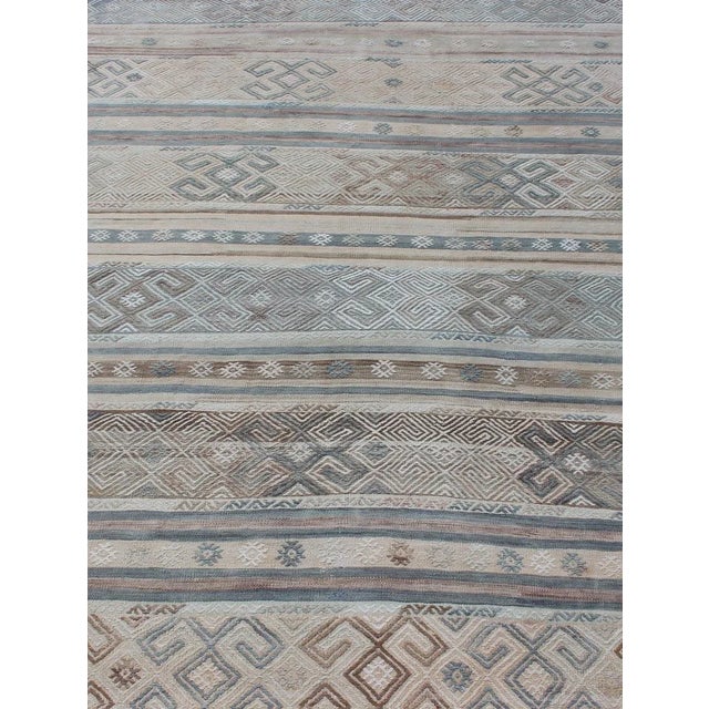 Mid 20th Century Striped Hand Woven Turkish Vintage Kilim With Geometric Designs For Sale - Image 5 of 12