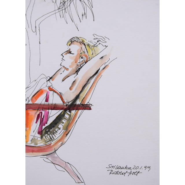 Richild Holt, Young Woman in a Beach Chair (Sri Lanka), 1999, Ink & Watercolor For Sale - Image 6 of 12