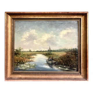 Decorative Wetlands Landscape After 19th-Century Dutch School For Sale