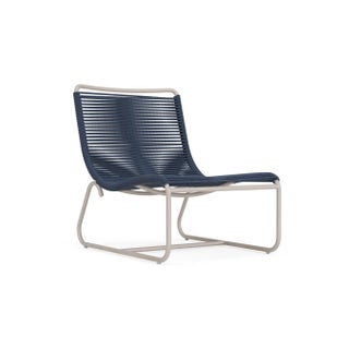 Brown Jordan Walter Lamb Aluminum Lounge Chair, Dove frame with Marine fabric For Sale