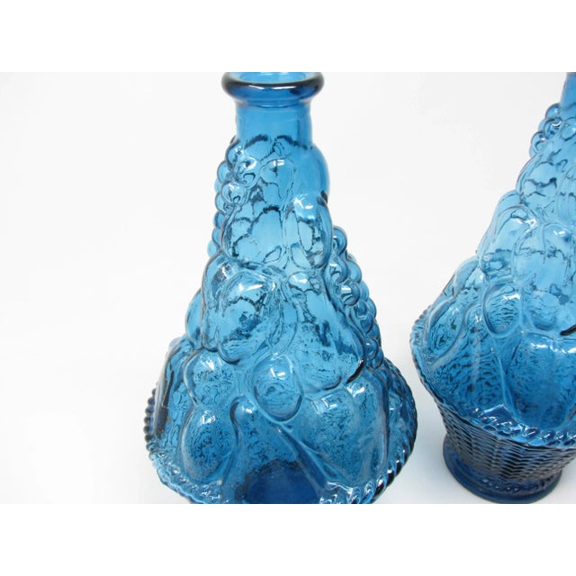 Glass Vintage Italian Empoli Turquoise Glass Fruit Basket Topiary Shaped Bottle Made in Italy For Sale - Image 7 of 11