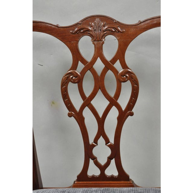 Antique Chippendale Style Mahogany Carved Fretwork Dining Chairs - Set of 10 For Sale - Image 15 of 18