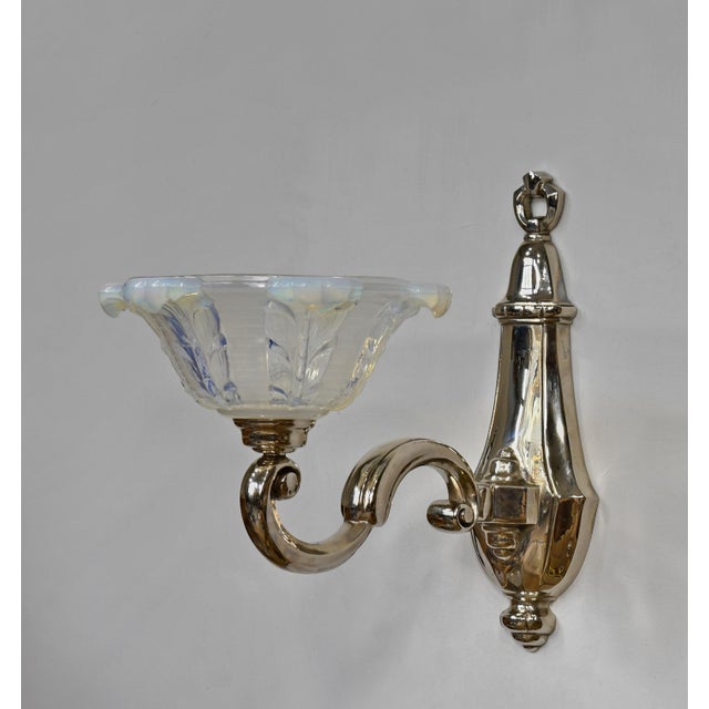 1930s French Art Deco Petitot & Ezan Nickeled Bronze Floral Frosted Glass Wall Sconces - A Pair For Sale - Image 12 of 12