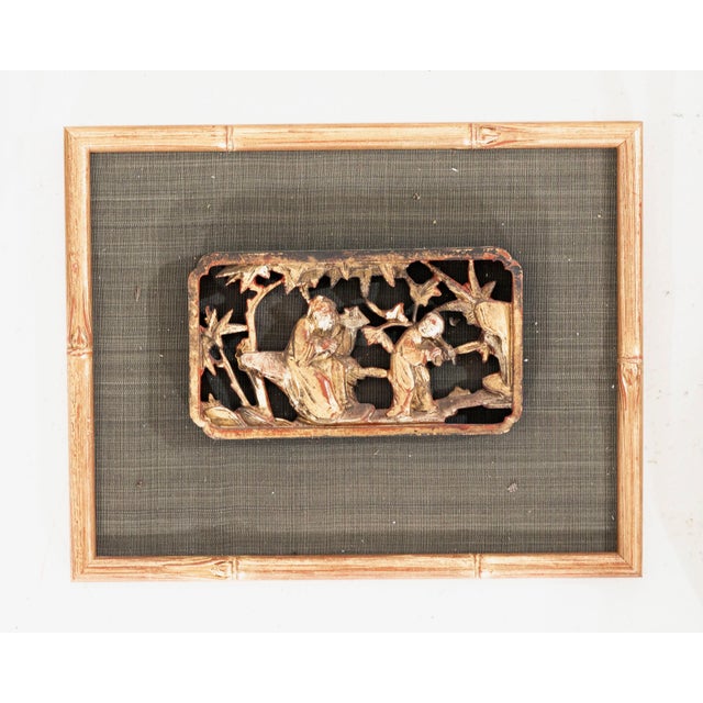 Lacquer and carved chineses wall decorations, 19th century trey: h. 23 w. 29 d. 4 cm. H. 9 w. 11.4 d. 1.5 in. frames: h....