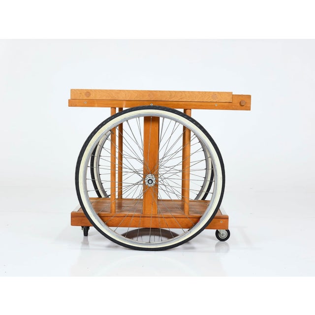 Mid 20th Century Bill W. Saunders Butcher Block Bar Cart with Bicycle Wheels For Sale - Image 5 of 12