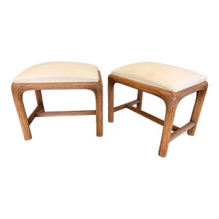 Vintage Reeded Upholstered Benches - a Pair For Sale