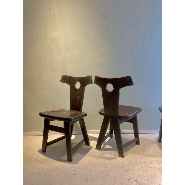 Brutalist Dining Chairs in Oak, Set of 4 For Sale - Image 5 of 7