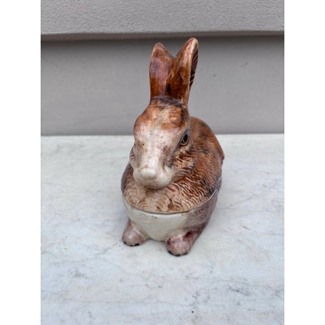 Majolica Brown Rabbit Tureen Caugant For Sale - Image 4 of 7