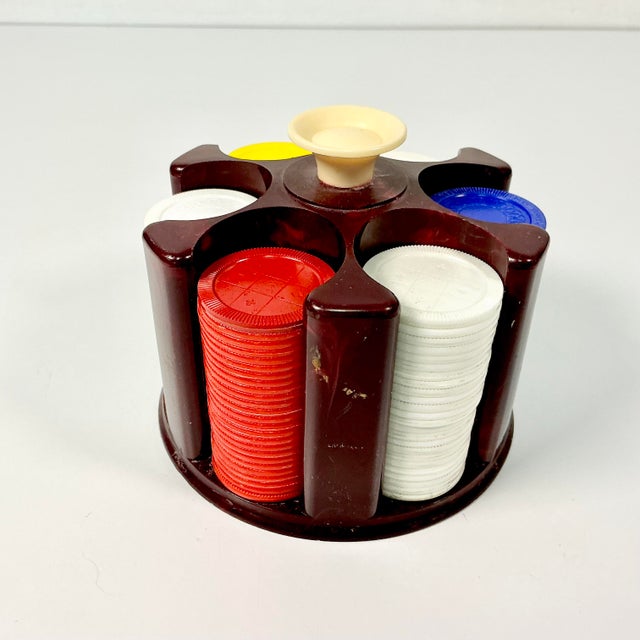 Mid-Century Boho Chic Americana Poker Chips and Plastic Storage Caddy For Sale - Image 4 of 8