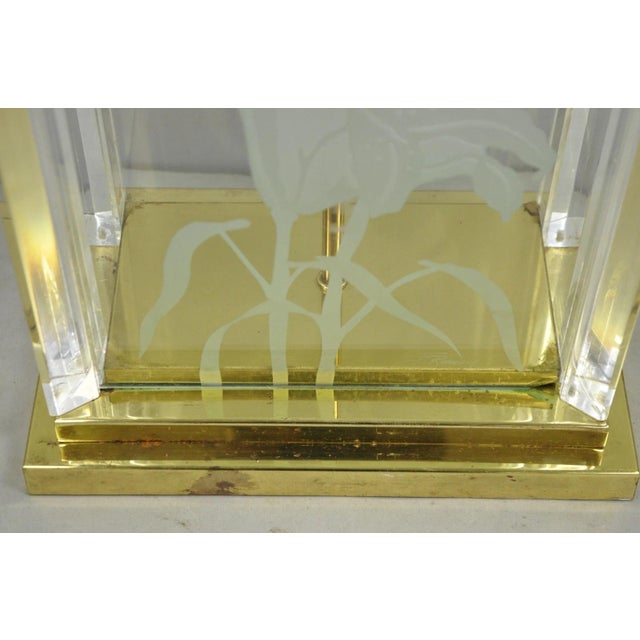 Vintage 1980s Fredrick Ramond Etched Lily Design Lucite Glass & Brass Table Lamp For Sale In Philadelphia - Image 6 of 12
