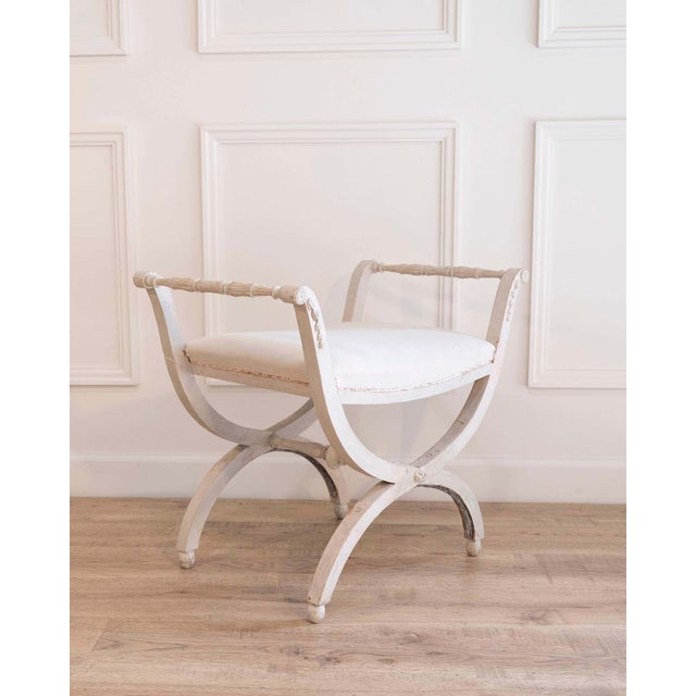 Off-white 18th Century Gustavian stool with handles, scraped to original paint For Sale - Image 8 of 9