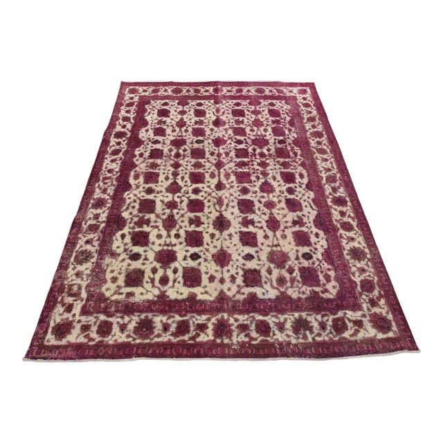 Tabriz Rug 10′ X 12’8” Pink Wool Vintage Overdyed Hand-Knotted Oriental Carpet For Sale