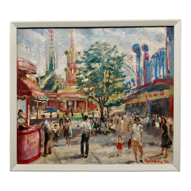 Paul Ortlip -1950s Palisades Amusement Park in Fort Lee New Jersey- Oil Painting For Sale