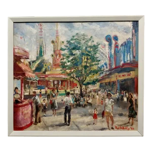 Paul Ortlip -1950s Palisades Amusement Park in Fort Lee New Jersey- Oil Painting