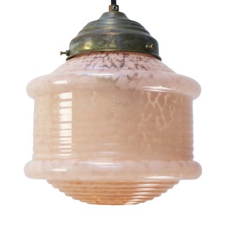 French Clichy Pink Reeded Glass Pendant Lamp For Sale