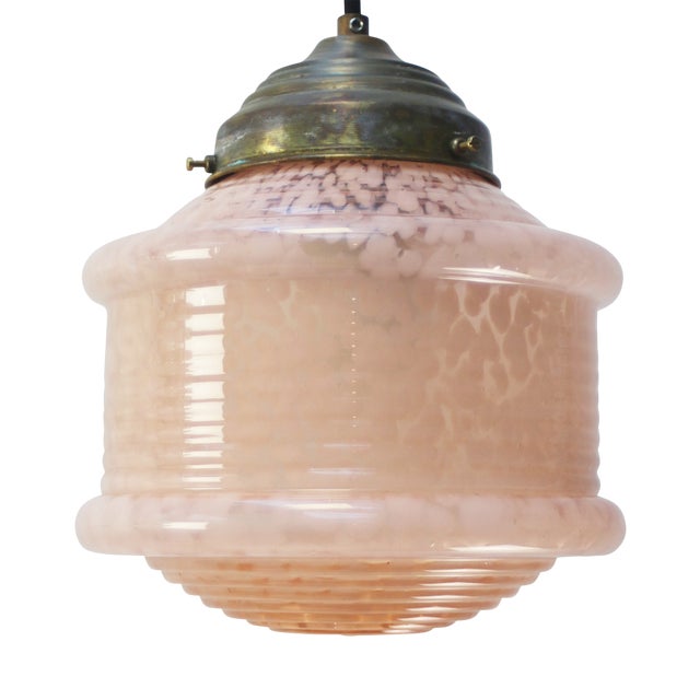 French Clichy Pink Reeded Glass Pendant Lamp For Sale