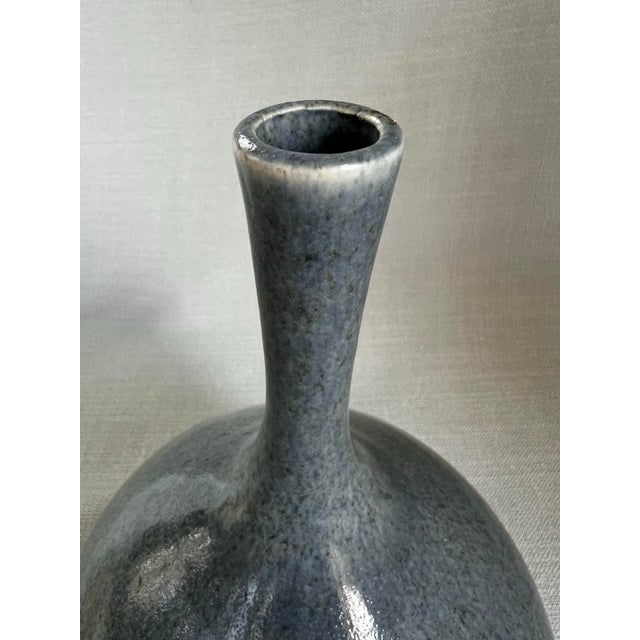 Mid-Century Modern Vintage Scandinavian Modern Mottled Blue Glazed Vase Signed by Swedish Ceramist Gunnar Hartman (B. 1949) For Sale - Image 3 of 11