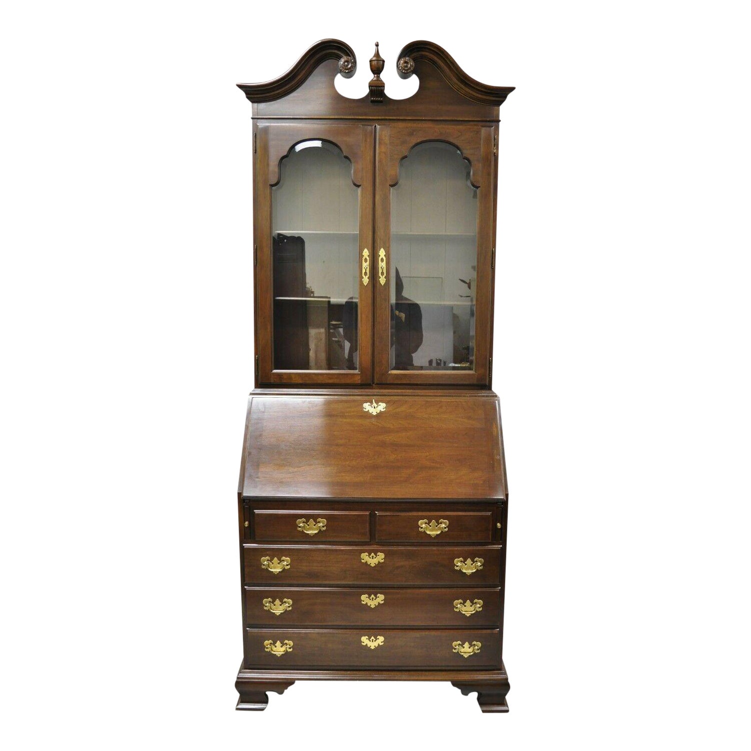 Ethan Allen Georgian Court Cherry Wood Secretary Desk Curio With