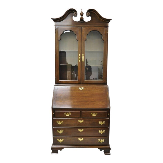 Ethan Allen Court Cherry Wood Secretary Desk Curio With