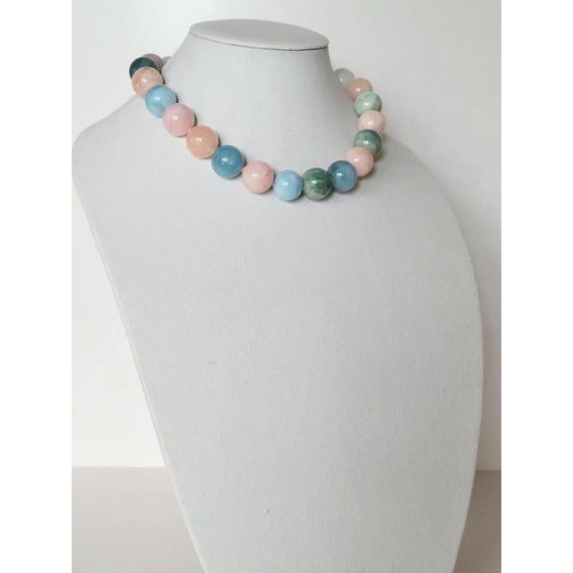 Early 21st Century Aquamarine Morganite Beryl Beaded Necklace With Silver Clasp Porcelain Cameo Clasp For Sale - Image 5 of 11