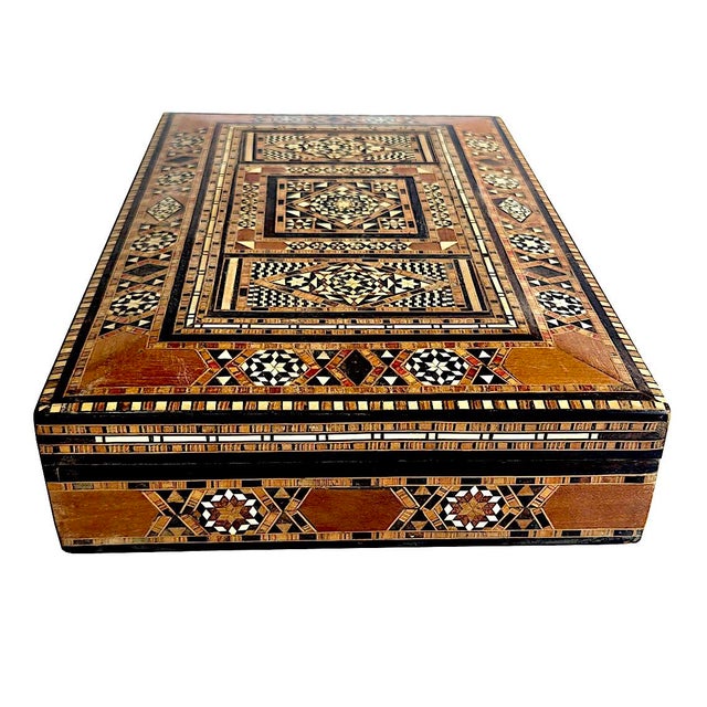 Campaign Vintage Marquetry Mosaic Trinket/Jewelry Box For Sale - Image 3 of 9