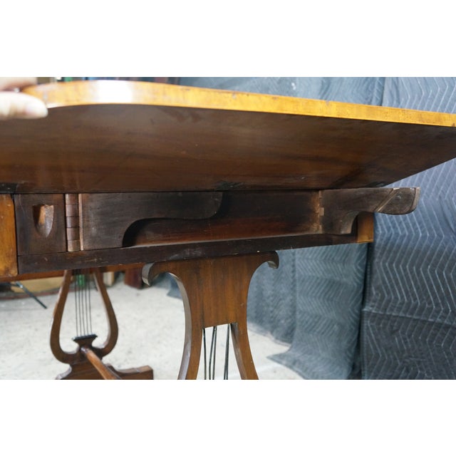 Antique Early 19th C. Regency Flame Mahogany Lyre Base Drop Leaf Sofa Table Desk For Sale - Image 13 of 16