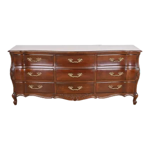 French Provincial Louis XV Carved Cherry Wood Triple Dresser by White Furniture, Newly Refinished